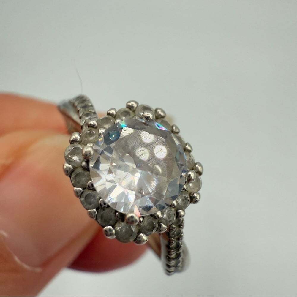 Faux Engagement Glamour Ring Marked 925 with CZ Stones - Size 8 - Picture 2 of 16